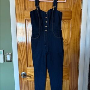 Unique Vintage Dark Blue Denim Overalls NWT
